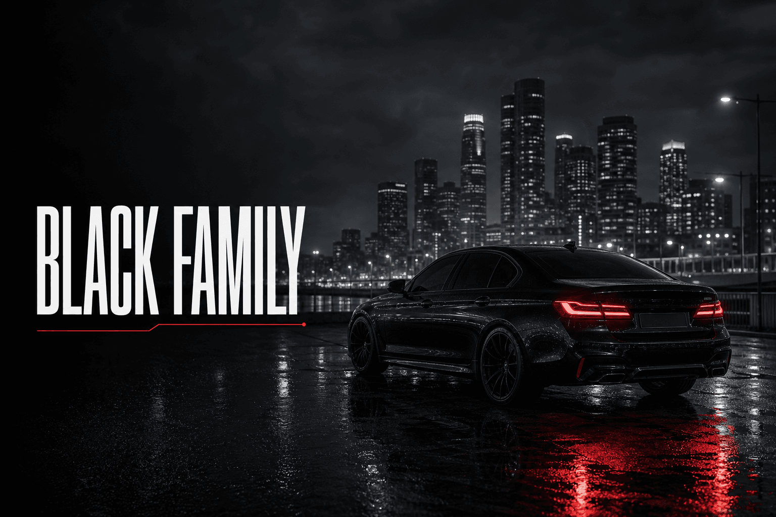 Автомобиль BLACK FAMILY в ночном городе